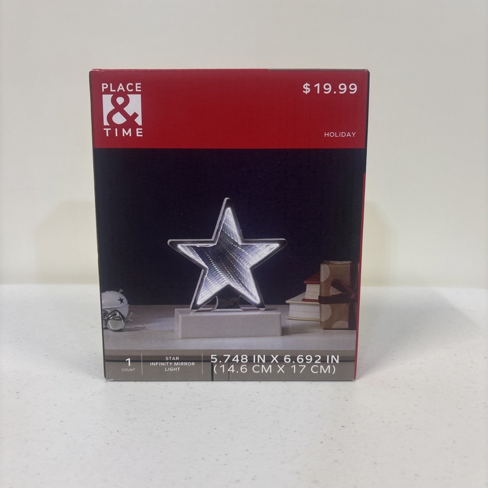Place &‎ Time Star Infinity Mirror LED Light 5.11" X 6.69" Holiday